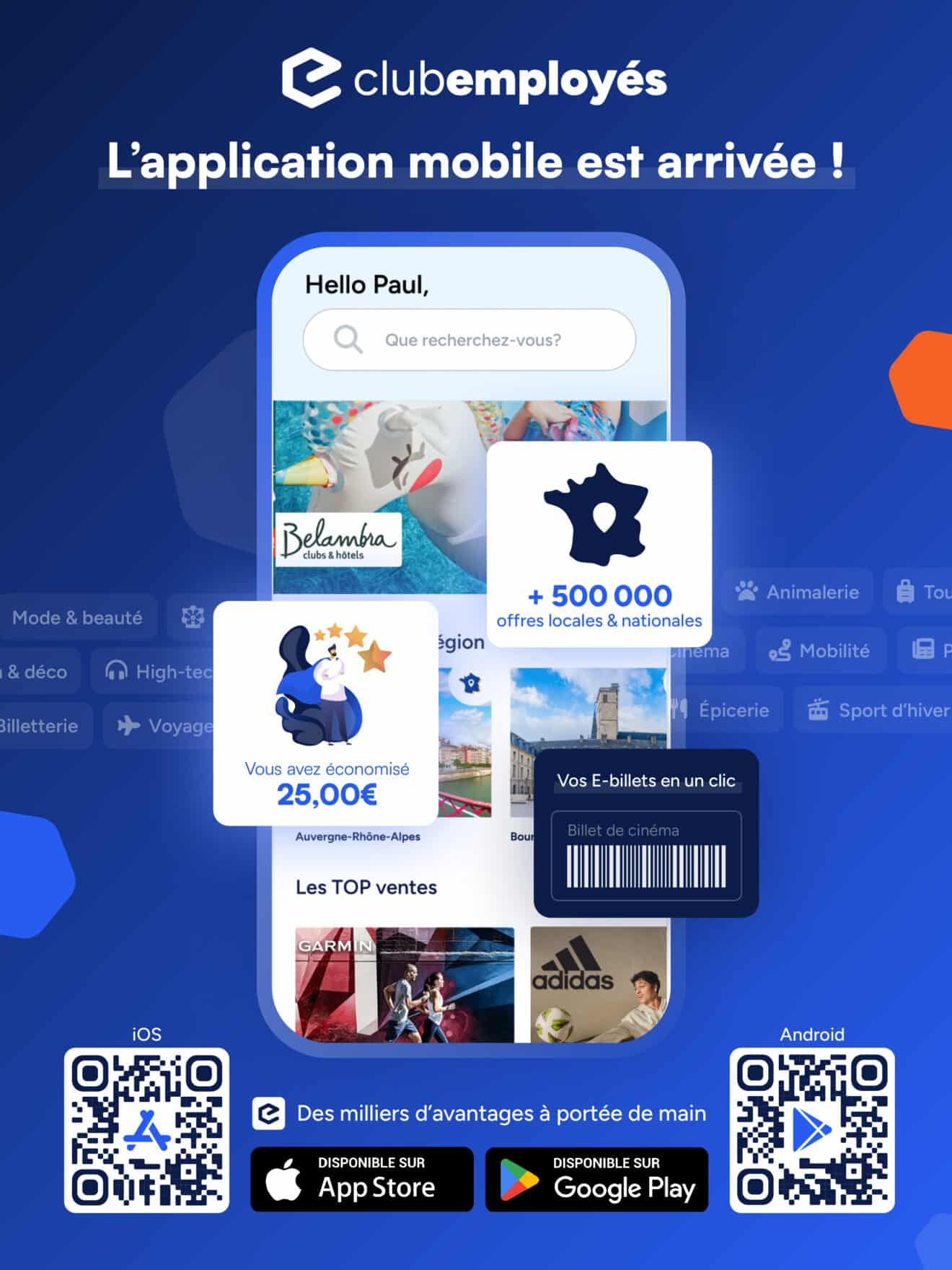 Grâce à votre CSE ou votre entreprise bénéficiez de l’application Club Employés, la plateforme e-commerce d’avantages dédiée aux salariés, maintenant accessible sur application